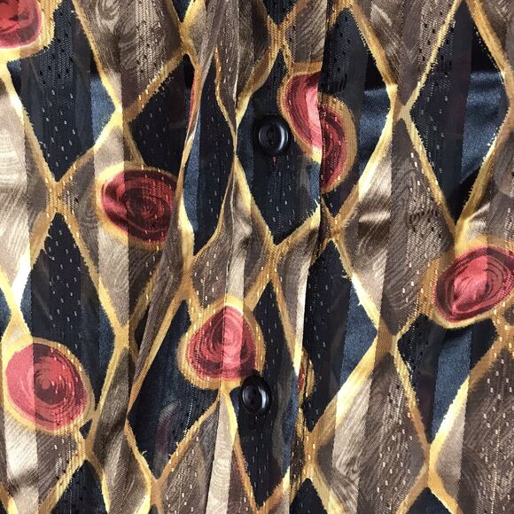 Vintage Yves St Clair 2 Button Up Top Sheer Blouse Diamond Black Gold Red Sz 14W - Picture 3 of 10